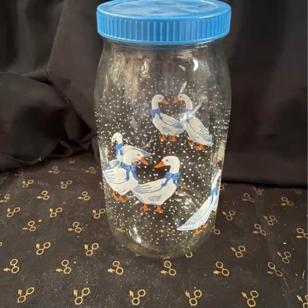 vintage 2L glass geese goose storage jar cottage core grandma core